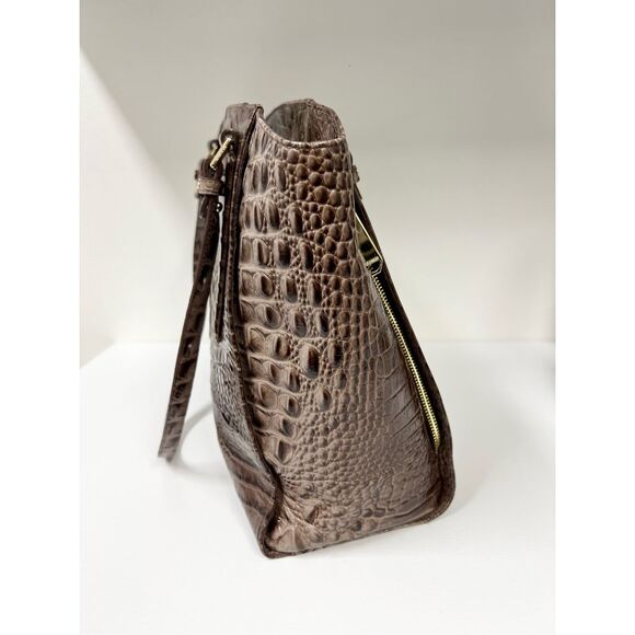 Brahmin Paris Toasted Barley Melbourne Leather Croc Shoulder Tote Purse Bag - Picture 4 of 13